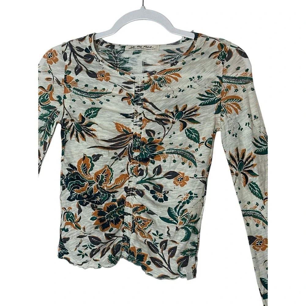 FREE PEOPLE we The Free‎ Top Women XS Bohemian Boho Flower Lo G Sleeve Blouse
